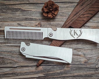 Peine plegable de metal personalizado para el padrino de boda - Peine de acero inoxidable grabado con láser para barba - Regalo para la fiesta de bodas
