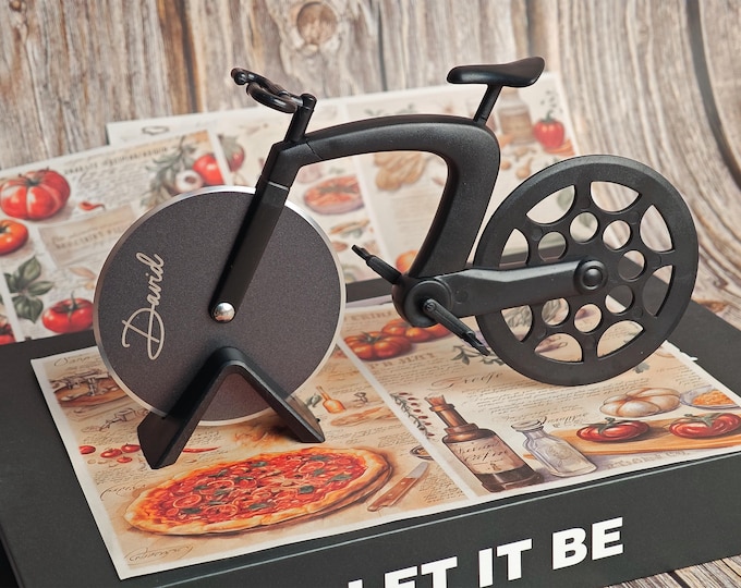 Custom Bicycle Pizza Cutter - Laser Engraved Novelty Kitchen Tool for Cyclists
