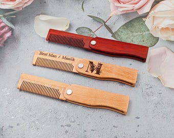 Personalized Wooden Beard Comb - Engraved Folding Grooming Tool