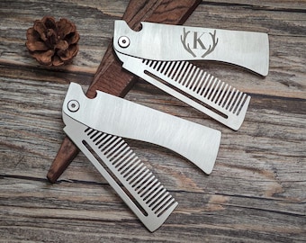 Peine plegable personalizado para barba de hombre - Herramienta de aseo portátil de acero inoxidable