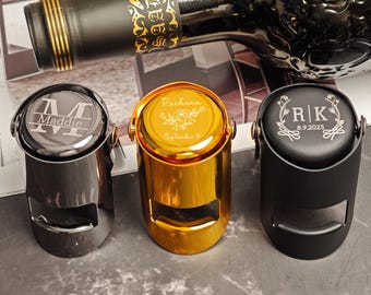 Champagne bottle stopper - Custom metal wine stopper - Ideal for preserving wine at weddings and parties - Perfect anniversary gift