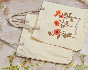 Custom Handbags - Bridesmaid Gifts - Rope Shopping Bags - Floral Handbags - Canvas Bags - DLY Fabric Bags