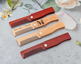 Personalized Folding Wood Comb | Travel Grooming, Groomsmen Gift