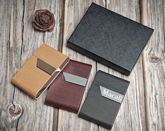 Personalized leather cigarette case - a perfect gift for the best man or groom - comes with a gift box.