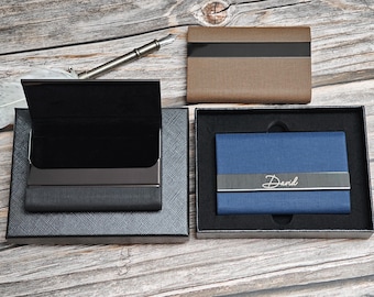 Personalized Canvas Business Card Holder, Laser Engraved Gift Box