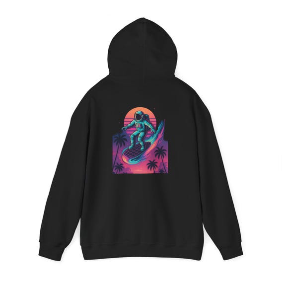 The Cosmic Surfer Hoodie Astronaut Surfing Sweatshirt, Retro