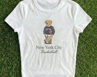 NY Knicks Crop Top: Vintage Micro Rib - Women's Sporty Tee