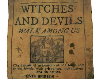 Reproducción envejecida de la impresión artística de los juicios de las brujas de Salem.