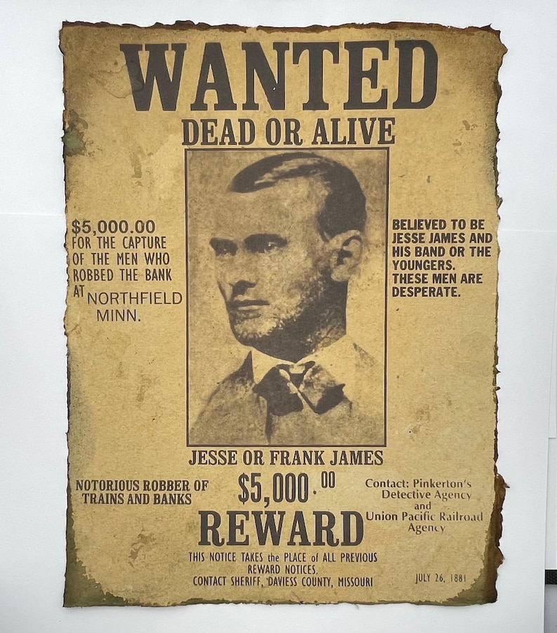 Wanted Poster Jesse James Wild West Western Cowboy Reward Print - Etsy