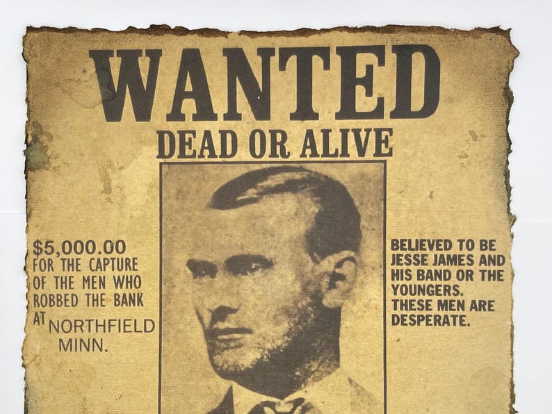 Wanted Poster Jesse James Wild West Western Cowboy Reward Print - Etsy