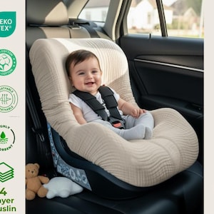 Organic Muslin Baby Car Seat Cover Liner: Breathable Cotton , stroller cover image 7