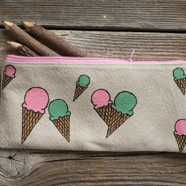 Peintes en crème glacée cônes Pencil Case, lin naturel et coton porte-plume, fournitures scolaires