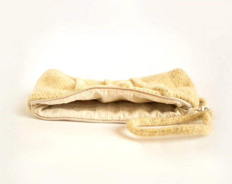 Eco friendly Felted Clutch in Natural White, Pure Wool, Zippered Pouch with Plaits image 4