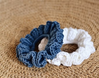 Organic Cotton Crochet Hair Scrunchies with All Natural Elastic Band, Zero Waste Hair Accessories