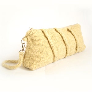 Eco friendly Felted Clutch in Natural White, Pure Wool, Zippered Pouch with Plaits image 2