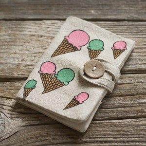 Tarjetero con diseño de conos de helado, tarjetero de lino y algodón, organizador pintado a mano