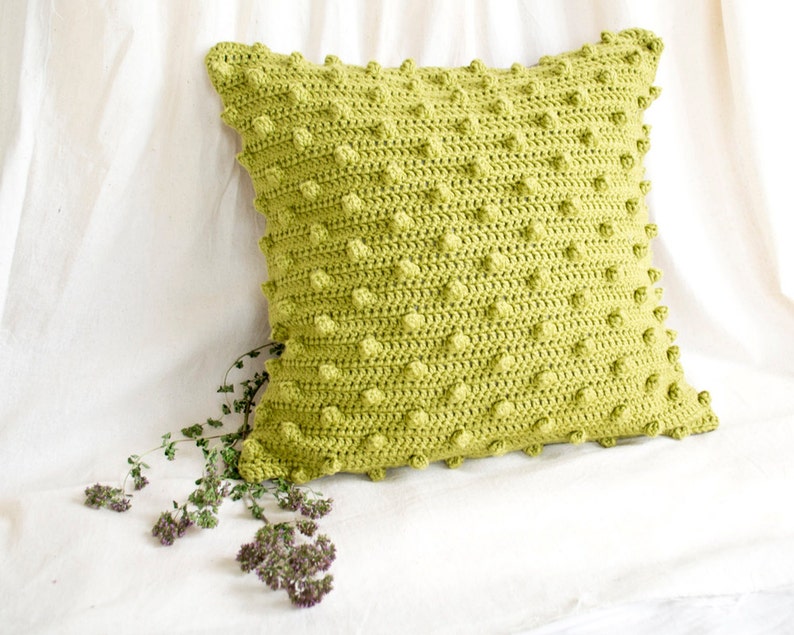 Pistachio Green Pillow Cover,16 x 16 Crochet Cotton Pillow Cover, Pistachio Green Home Decor image 1