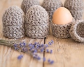Eco Friendly Egg Cups in Natural Beige, a Set of 6 Cozies, Egg Warmers, Green Easter Decoration, Rustic Home Decor, Country Kitchen