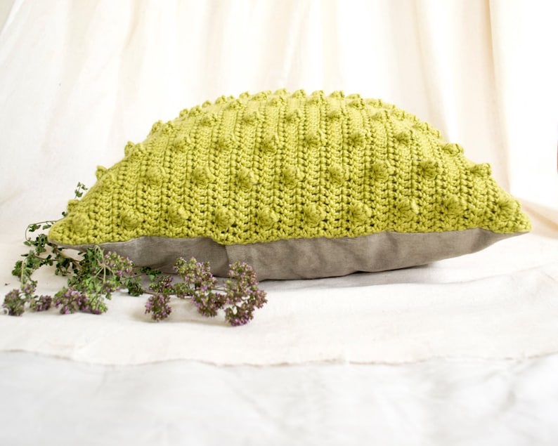 Pistachio Green Pillow Cover,16 x 16 Crochet Cotton Pillow Cover, Pistachio Green Home Decor image 2