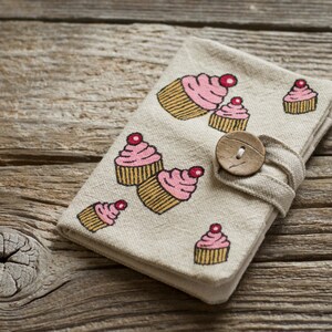 Tarjetero de cupcakes, tarjetero de lino y algodón, organizador pintado a mano