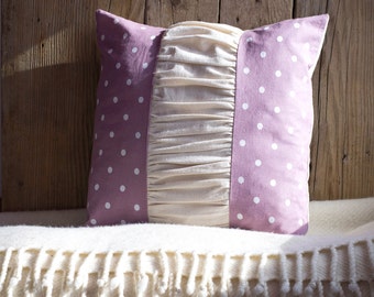 Polka Dot Pillow Cover 16 x 16 Cushion in White and Pink, Romantic Home Decor