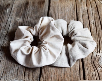 Linen and Cotton Hair Scrunchies with All Natural Elastic Band, Zero Waste Hair Ties