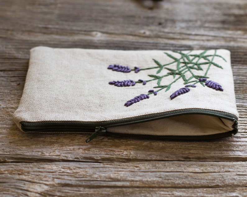 Hand embroidered Lavender Flowers on Natural Linen and Cotton Etsy