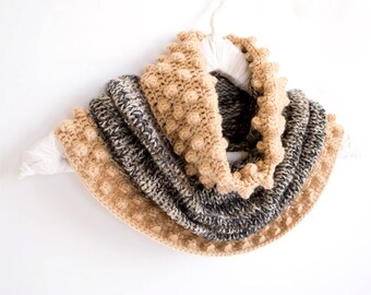 Multicolor Cowl in Beige and Grey, Hand-knitted Winter Accessories, Bohemian Scarf