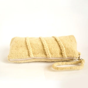 Eco friendly Felted Clutch in Natural White, Pure Wool, Zippered Pouch with Plaits image 3