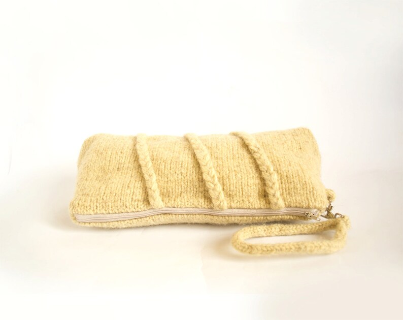 Eco friendly Felted Clutch in Natural White, Pure Wool, Zippered Pouch with Plaits image 3