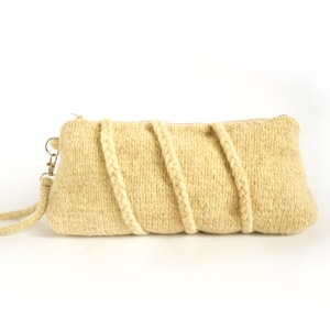 Eco friendly Felted Clutch in Natural White, Pure Wool, Zippered Pouch with Plaits image 1