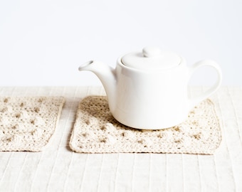 Egyptian Cotton Crochet Trivets, a Set of 2 Natural White Bobble Hot Pads, Kitchen Accessories, Serving Accessories