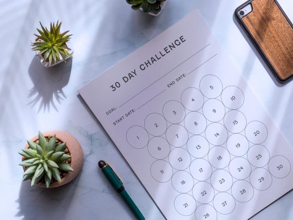 30 Day Challenge Tracker: Minimalist Goal Planner (PDF, Letter/A4/A5/Half Letter Sizes