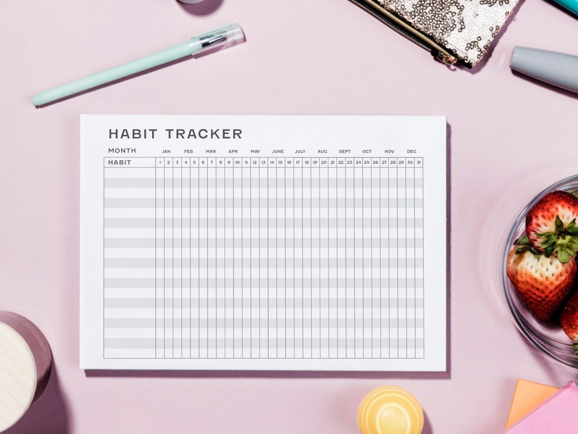 Minimalist Habit Tracker Printable: Monthly & Yearly PDF (letter, A4 ...