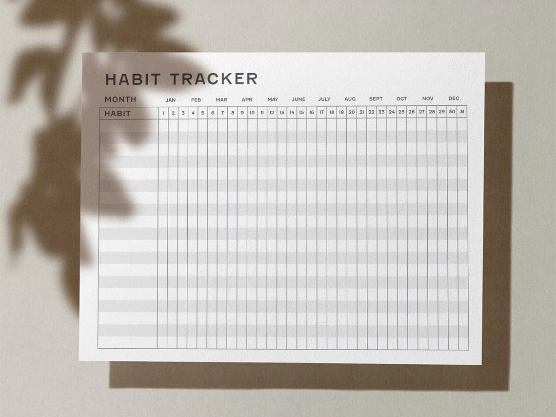 Minimalist Habit Tracker Printable: Monthly & Yearly PDF (letter, A4 ...