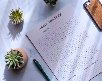 Minimalist Monthly Habit Tracker Printable | Vertical Layout (Letter, A4, A5, Half Letter)