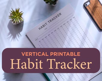 Minimalist Habit Tracker Printable: Vertical Monthly & Yearly PDF (Letter, A4, A5, Half Letter)