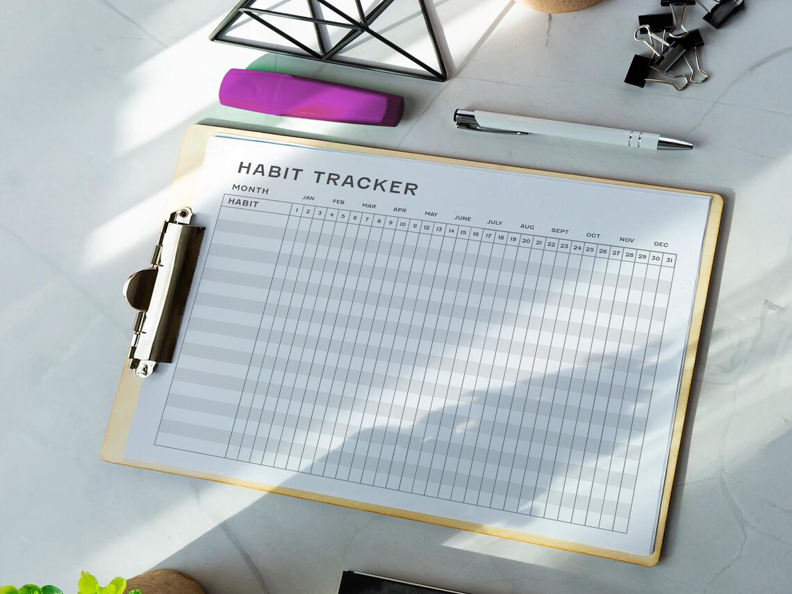 Minimalist Habit Tracker Printable: Monthly & Yearly PDF (letter, A4 ...