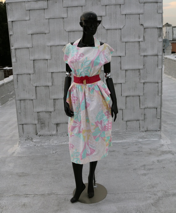 80's Cotton Cut-Out Peplum Dress