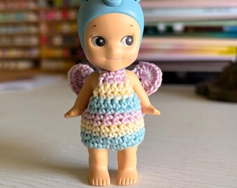 Crochet Butterfly Outfit for Sonny Angel Doll Pastel Rainbow Dress Handmade Miniature Wings