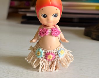 Handmade Crochet Sonny Angel Hula skirt | Tropical Doll Clothes, Grass Skirt, Flower Detail
