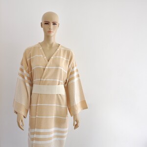 Beige Bathrobe Cotton Kimono Robe Peshtemal Turkish Towel Robe - Etsy