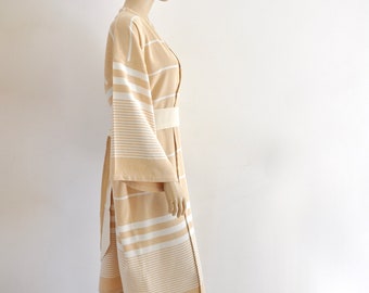 Beige Bathrobe Cotton Kimono Robe Peshtemal Turkish Towel Robe