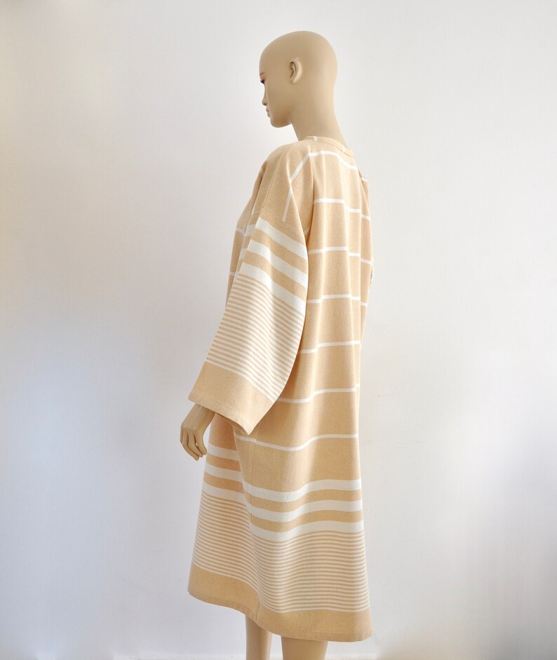 Beige Bathrobe Cotton Kimono Robe Peshtemal Turkish Towel Robe - Etsy