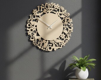 Reloj de pared con números de madera, 4 archivos SVG cortados con láser, reloj de pared con números Glowforge, plantilla SVG para Cricut, reloj de pared DXF, reloj de pared cortado con láser