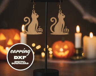 Laser Cut Halloween Cat Wood Earrings SVG Bundle (Digital Download)