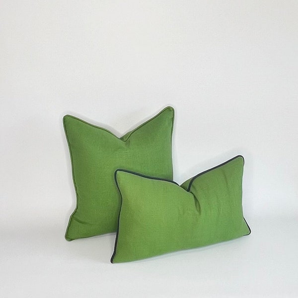 Decorative Pillow Cover in Green Linen Fabric with choice of piping INSERTS NOW AVAILABLE