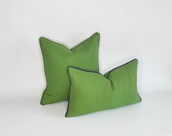 Decorative Pillow Cover in Green Linen Fabric with choice of piping INSERTS NOW AVAILABLE