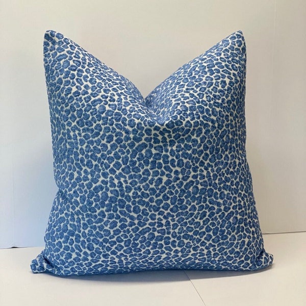 Blue Chenille Pillow Cover in Leopard Animal Fabric