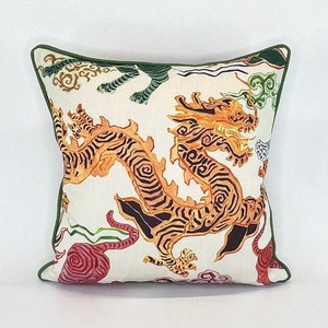 Pillow Cover in Chinoiserie Asian Dragon Fabric